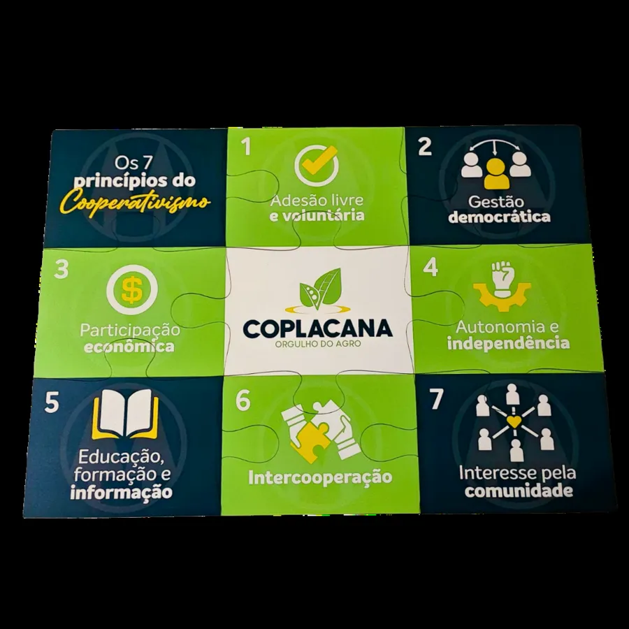 Painel de quebra-cabeça com os princípios do cooperativismo